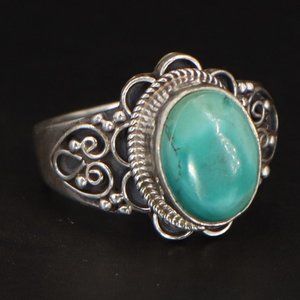 Boho Bali 7 1/4 Turquoise Rings Sterling Silver 7.25 Filigree Turquoise